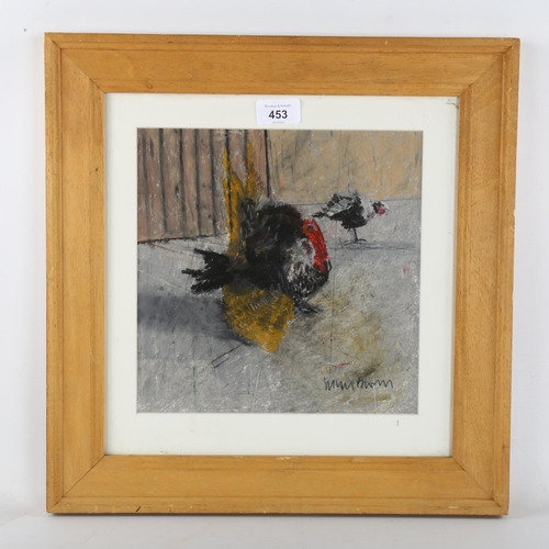 453 - Susan Brown, poultry, oil/gouache on card, signed, 25cm x 25cm, framed