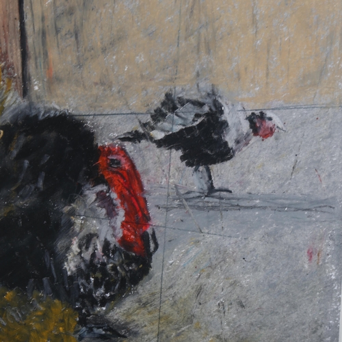 453 - Susan Brown, poultry, oil/gouache on card, signed, 25cm x 25cm, framed