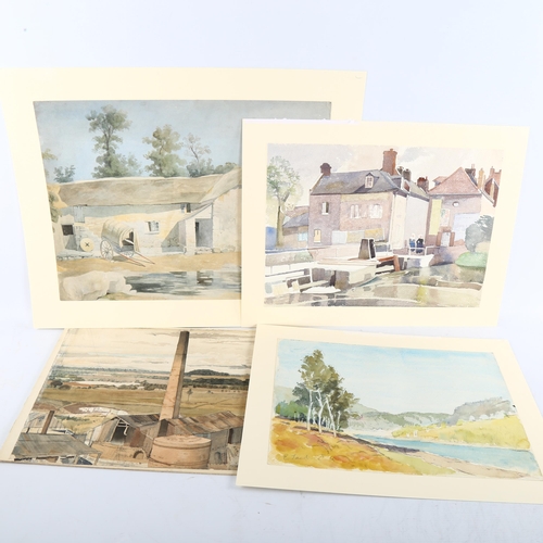 460 - A folder of 20th century watercolours, various rural and industrial landscapes, unsigned (7)