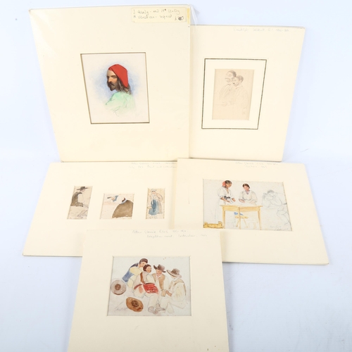 462 - A group of 5 x 19th century watercolour, including works by Randolph Caldecott, Arthur Glennie x 3, ... 