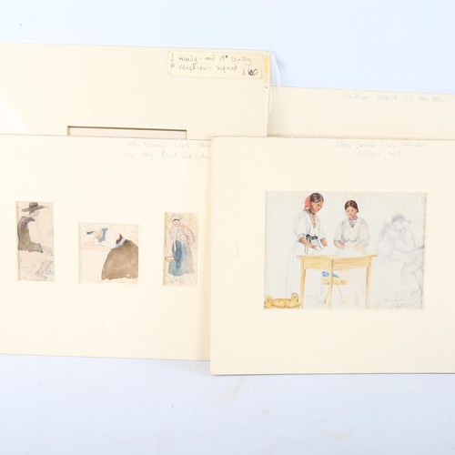 462 - A group of 5 x 19th century watercolour, including works by Randolph Caldecott, Arthur Glennie x 3, ... 