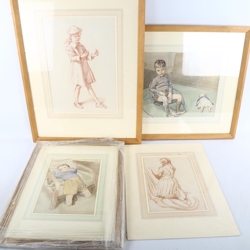 464 - Raymond Sheppard (1913 - 1958), a quantity of watercolours and pencil sketches, mainly portrait stud... 