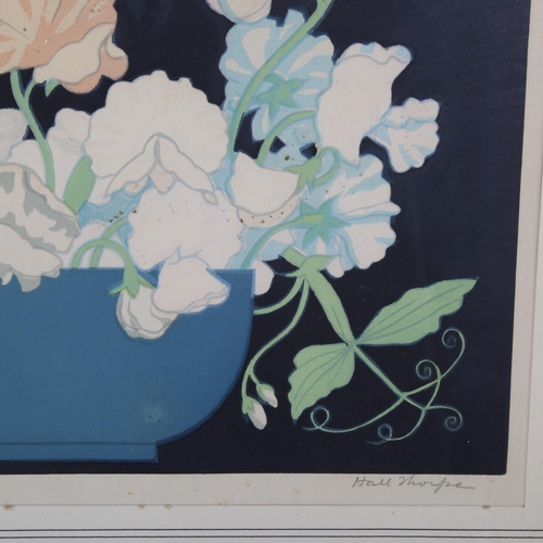 468 - John Hall Thorpe (1874 - 1947), sweet peas, colour woodblock print, signed and titled in pencil, 23c... 