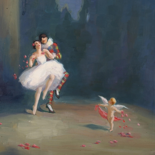 473 - Harlequin & Columbine Ballet composition, oil on canvas, mid-20th century, unsigned, 61cm x 48cm, un... 