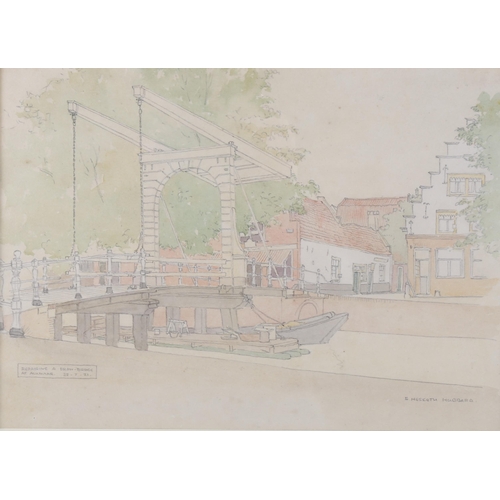 474 - Eric Hesketh Hubbard (1892 - 1957), repairing a drawbridge at Alkmaar, 28.3.21, watercolour/pencil, ... 