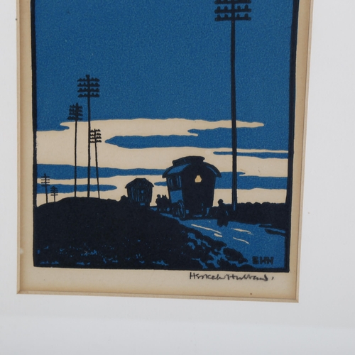 475 - Eric Hesketh Hubbard (1892 - 1957), gypsy caravans, colour woodblock print, signed in pencil, image ... 