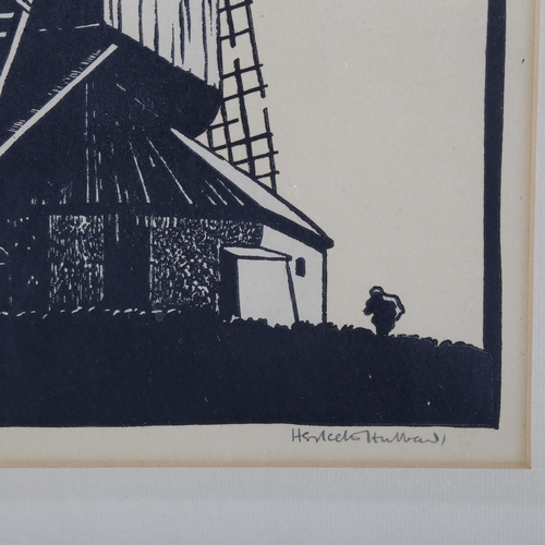 480 - Eric Hesketh Hubbard (1892 - 1957), old windmill, colour woodcut print, signed in pencil, image 30cm... 