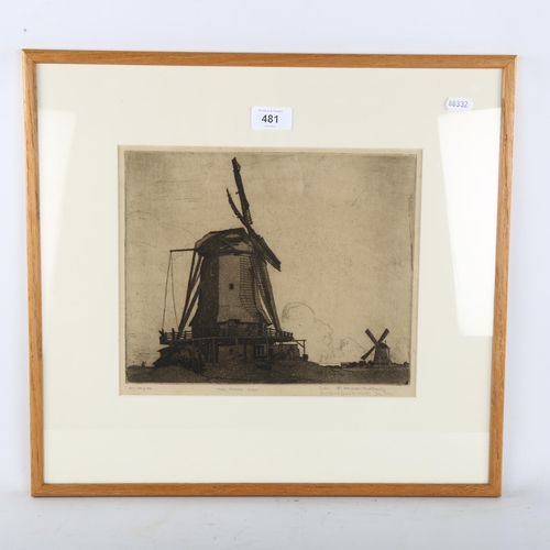 481 - Eric Hesketh Hubbard (1892 - 1957), the three mills, etching, signed in pencil, dated 1923, no. 34/1... 