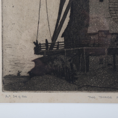 481 - Eric Hesketh Hubbard (1892 - 1957), the three mills, etching, signed in pencil, dated 1923, no. 34/1... 