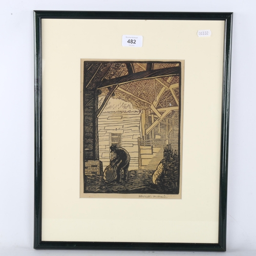 482 - Eric Hesketh Hubbard (1892 - 1957), barn interior, woodblock print, signed in pencil, image 25cm x 1... 