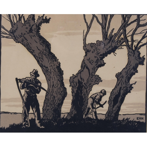 483 - Eric Hesketh Hubbard (1892 - 1957), harvest workers, woodcut print, signed in pencil, image 22cm x 2... 