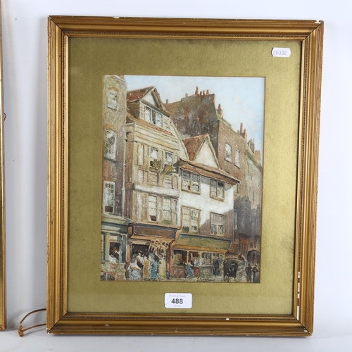 488 - Samuel Prout, busy street scene, watercolour, signed, 28cm x 22cm, framed