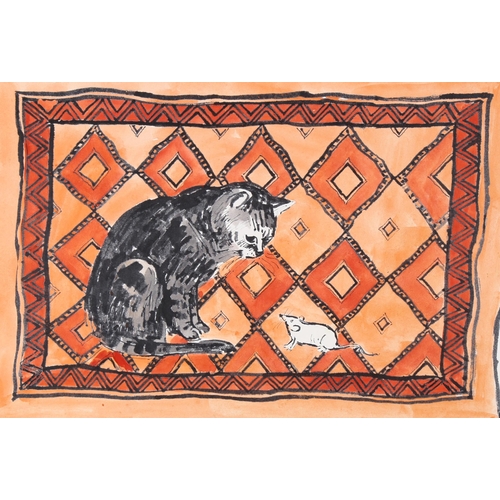 492 - Robert Tavener, friendly cat, watercolour/ink, signed, sheet size 30cm x 35cm, unframed