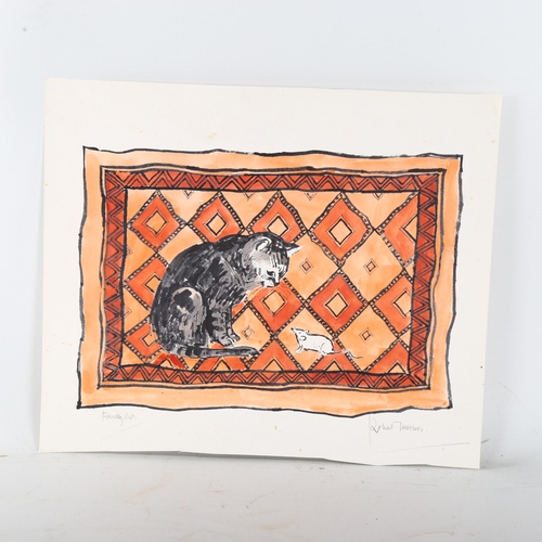 492 - Robert Tavener, friendly cat, watercolour/ink, signed, sheet size 30cm x 35cm, unframed