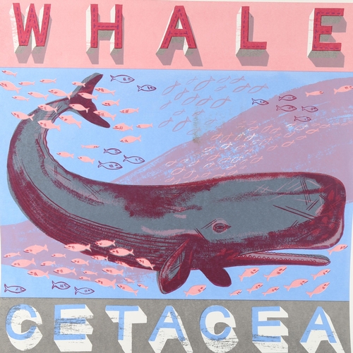 493 - Alice Pattullo, whale, colour screenprint, signed in pencil, no. 1/30, image 50cm x 50cm, unframed