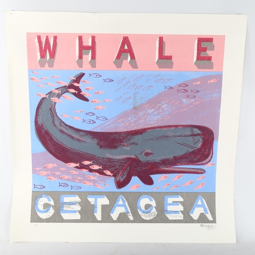 493 - Alice Pattullo, whale, colour screenprint, signed in pencil, no. 1/30, image 50cm x 50cm, unframed