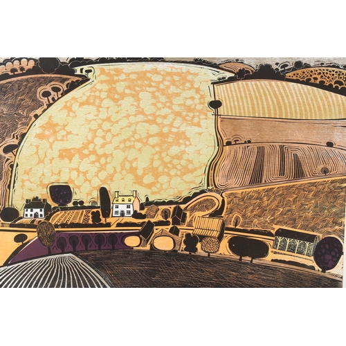 494 - Graham Clarke, big field, colour lithograph, printed signature, image, 42cm x 60cm, unframed