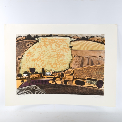 494 - Graham Clarke, big field, colour lithograph, printed signature, image, 42cm x 60cm, unframed