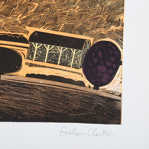 494 - Graham Clarke, big field, colour lithograph, printed signature, image, 42cm x 60cm, unframed