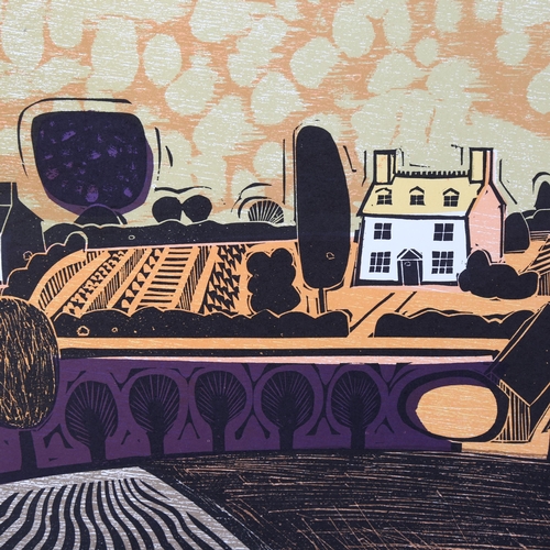 494 - Graham Clarke, big field, colour lithograph, printed signature, image, 42cm x 60cm, unframed