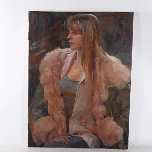 496 - Julian Gordon Mitchell, portrait of a woman, oil on canvas, signed with monogram, 61cm x 46cm, unfra... 