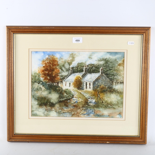 499 - Russell Angus, the forester's cottage, watercolour, signed, 25cm x 36cm, framed, provenance: The Row... 