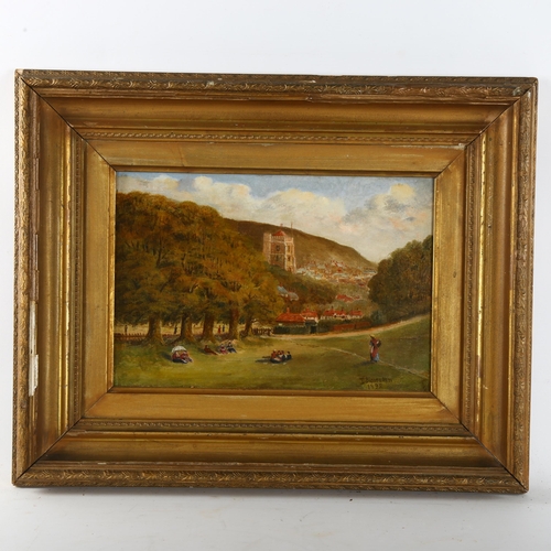 506 - Thomas Bissenden, view towards Hastings, oil on board, signed and dated 1892, 22cm x 32cm, framed