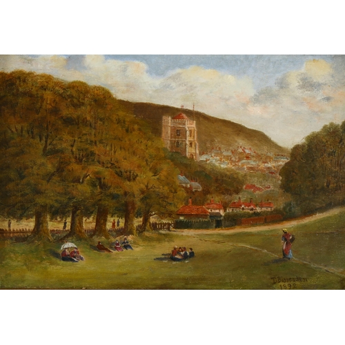 506 - Thomas Bissenden, view towards Hastings, oil on board, signed and dated 1892, 22cm x 32cm, framed