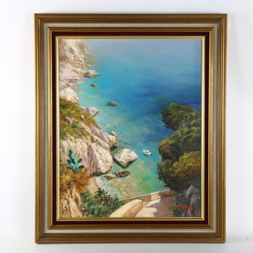 513 - Giuseppe Torella, a coastal view, probably Capri, oil on canvas, signed, 50cm x 40cm, framed