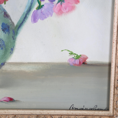 514 - Andre Robert, cosmos et anemons de japon, oil on canvas, signed, titled verso, 55cm x 46cm, framed