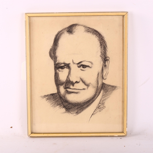 516 - Portrait of Sir Winston Churchill, mid-19th century charcoal on paper, signed with monogram dated 19... 