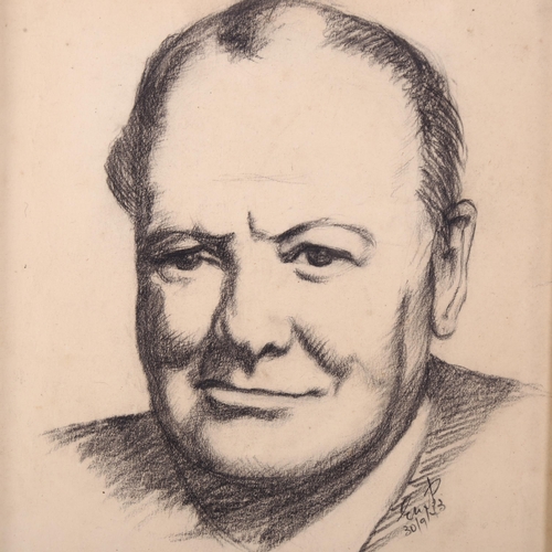 516 - Portrait of Sir Winston Churchill, mid-19th century charcoal on paper, signed with monogram dated 19... 