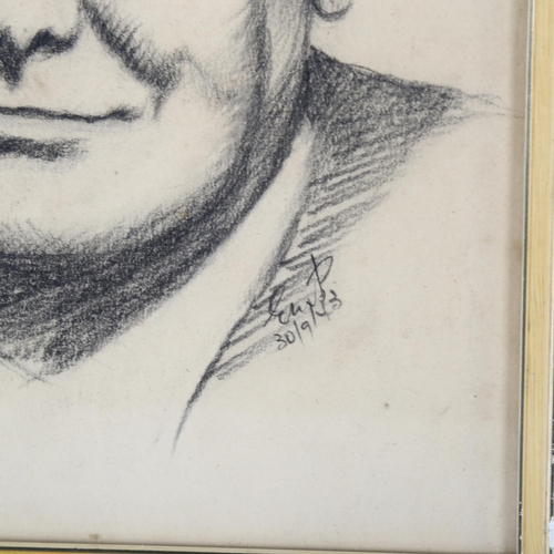 516 - Portrait of Sir Winston Churchill, mid-19th century charcoal on paper, signed with monogram dated 19... 