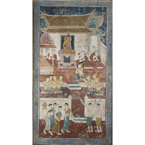 524 - Indian School, gouache on linen, temple study, 85cm x 47cm, framed