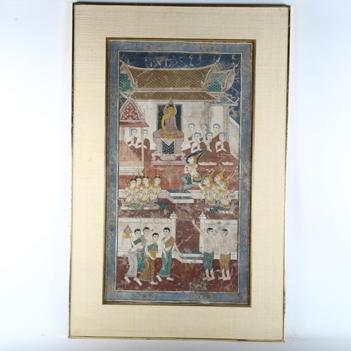 524 - Indian School, gouache on linen, temple study, 85cm x 47cm, framed