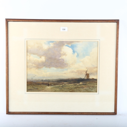 530 - George Stratton Ferrier (1852 - 1912), a Sussex windmill, watercolour, signed, 27cm x 38cm, framed