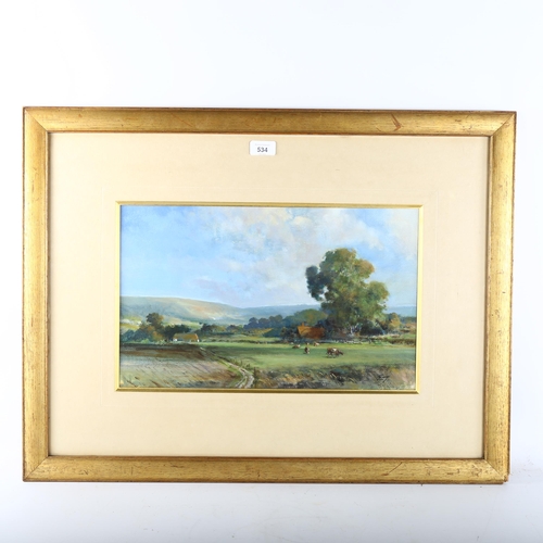 534 - Norman Dinnage, The Downs near Eastbourne, oil on board, signed, 28cm x 46cm, framed