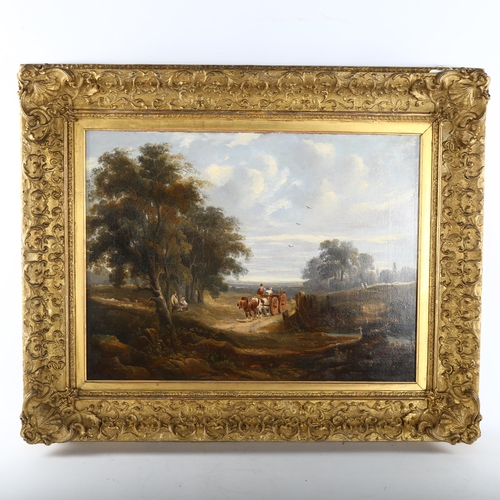 535 - Attributed to George Arnald, the Wayfarers, oil on canvas, unsigned, 46cm x 61cm, framed