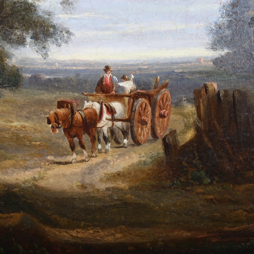 535 - Attributed to George Arnald, the Wayfarers, oil on canvas, unsigned, 46cm x 61cm, framed