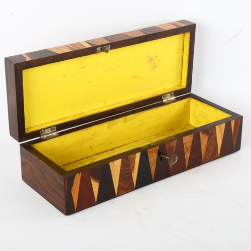 156 - A 19th century exotic wood glove box, length 24cm, width 9cm, height 6.5cm