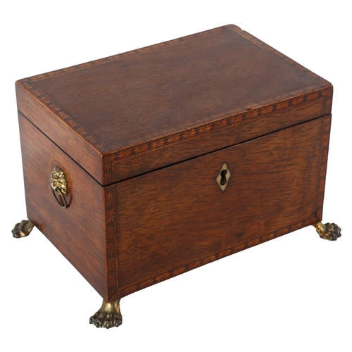 157 - A Regency exotic wood tea caddy, possibly partridge wood, with inlaid parquetry bands, inner lids wi... 