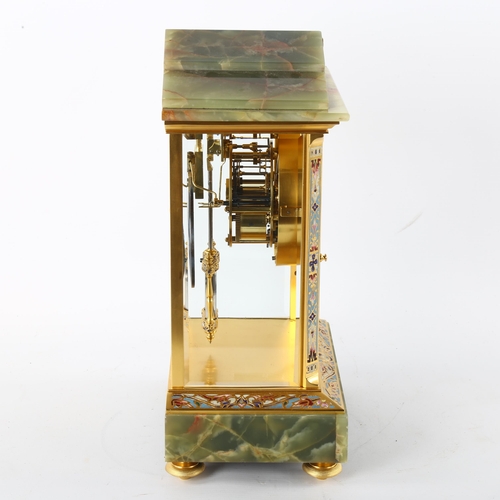 161 - An ornate onyx gilt-brass and champleve enamel 4-glass regulator clock, by Japy Freres of Paris, all... 