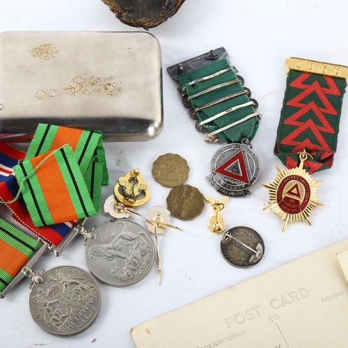 198 - A group of 3 Second World War Service medals, awarded to F Lane RAF, together with photograph, Drivi... 