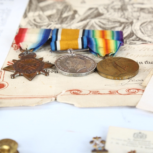 199 - A trio of Great War Service medals, awarded to 2334 Pte H W Merner 4th London Rifles, together with ... 