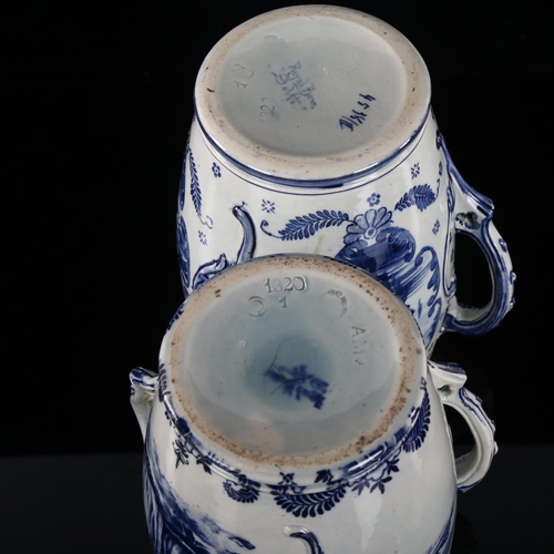 202 - A pair of Royal Bonn blue and white transfer decorated 3-handled vases, height 18cm