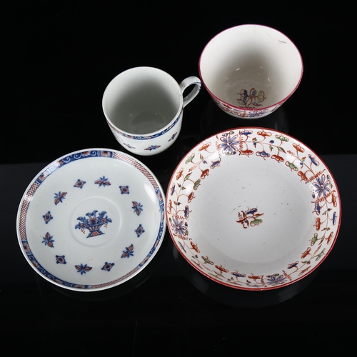 214 - 19th century Newhall porcelain tea bowl and saucer, and a Wedgwood Etruria blue/red decorated cabine... 
