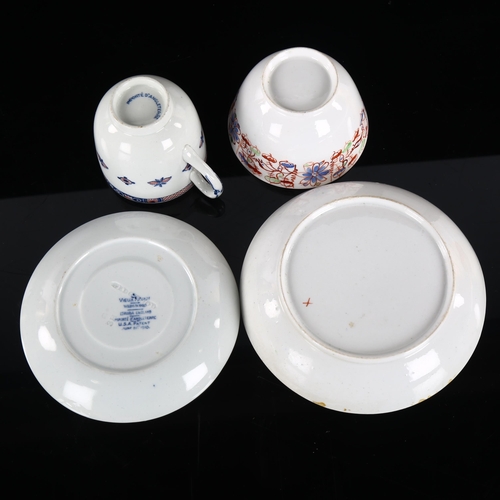 214 - 19th century Newhall porcelain tea bowl and saucer, and a Wedgwood Etruria blue/red decorated cabine... 