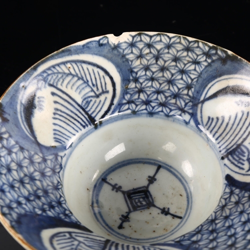 227 - A Chinese Provincial blue and white porcelain bowl with painted decoration, diameter 16.5cm