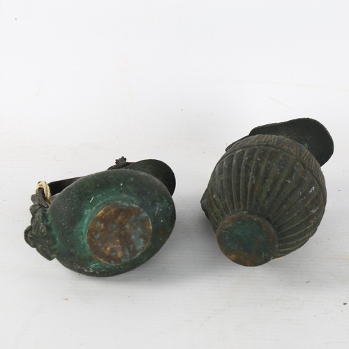 244 - 2 small Roman heavy cast patinated bronze jugs, largest height 11cm (2)