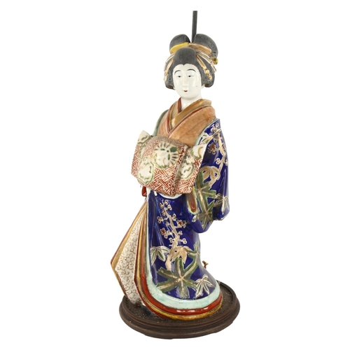 245 - A Japanese porcelain figure table lamp, with painted and gilded robes, height to top of figure 40cm